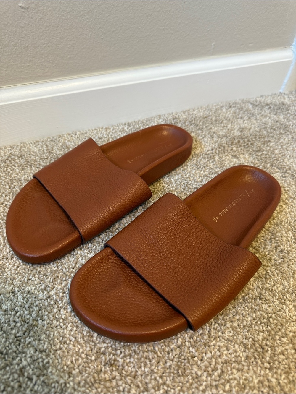 Anthropologie Cognac Brown Slide Sandals